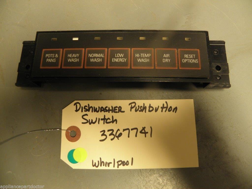 Whirlpool Dishwasher 3367741 Pushbutton Switch used Whirlpool Dishwasher 3367741 Pushbutton Switch used